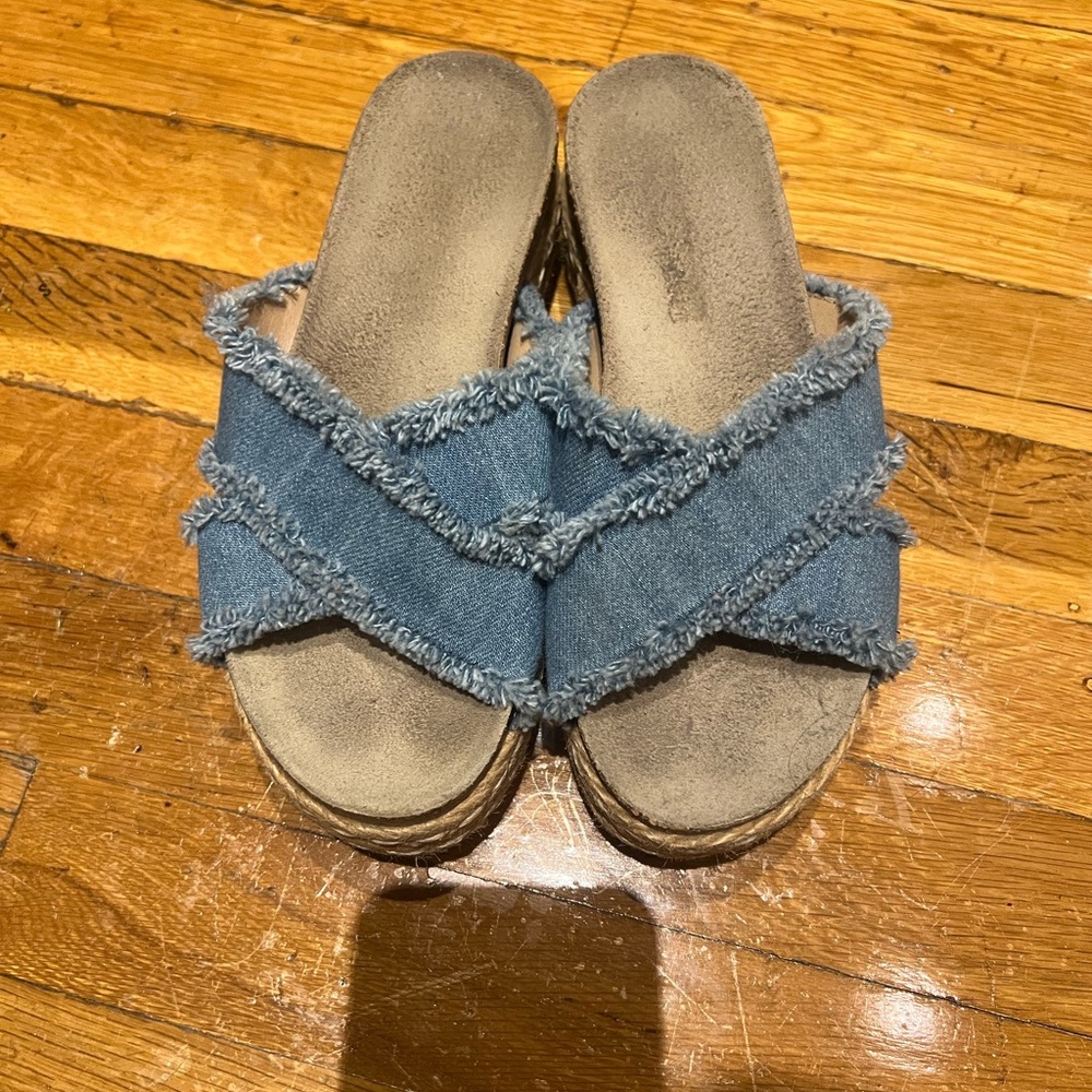 Steve Madden Blue Denim Platform Slides